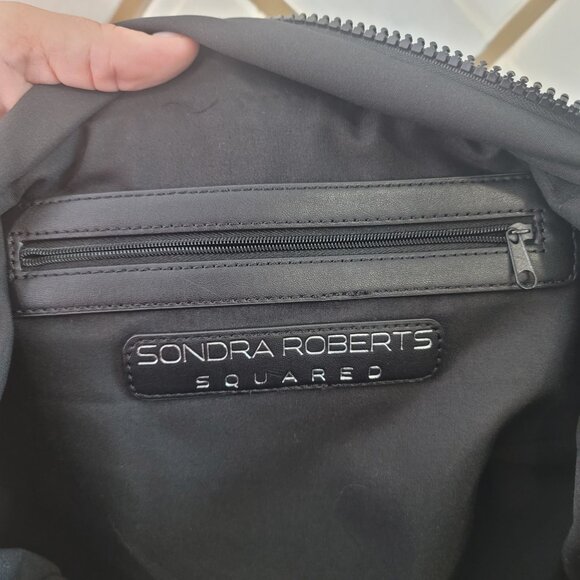 Sondra Roberts Squared Black puffer Tote Bag With Rainbow Stripes & long Strap - Picture 5 of 7